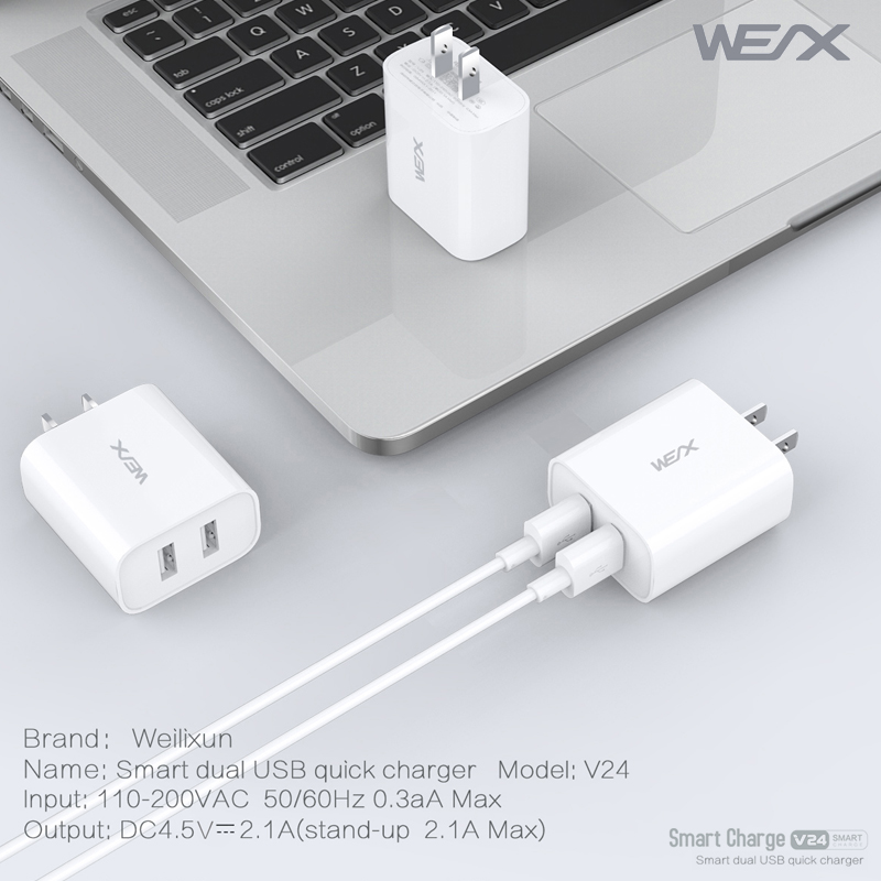 WEX - V24 podwójna ładowarka podróżna USB, ładowarka ścienna, zasilacz