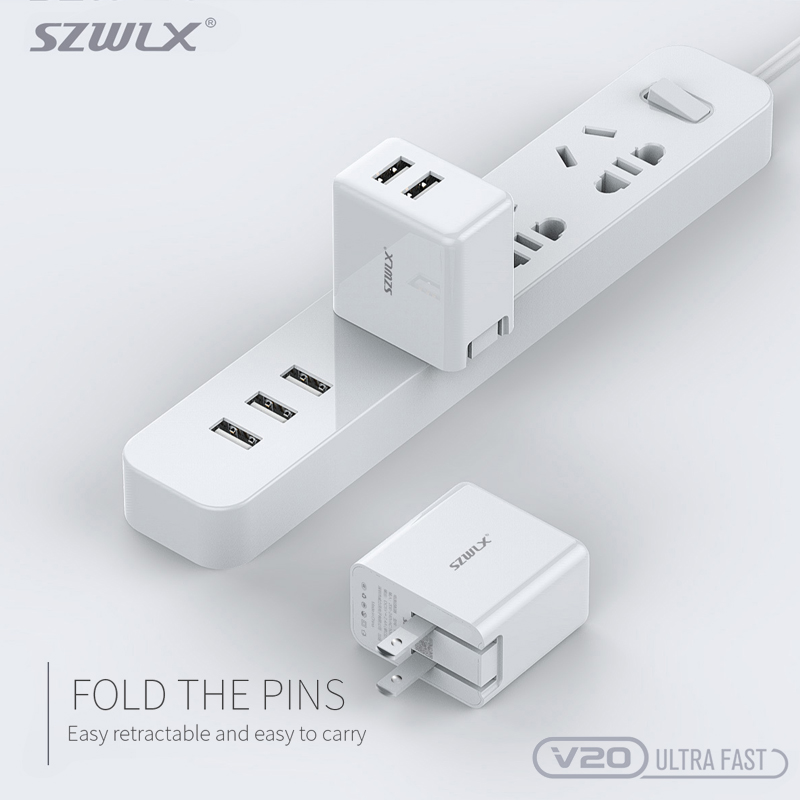 WEX V20 Dual USB Wall Charger z wtyczką do iPhone X /8 /7 /6s /Plus, iPad Air 2 /mini 3, Galaxy S7 /S6 /S6 Edge, Nota 5 i więcej, White