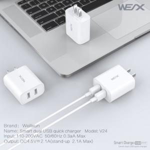 WEX V24 ładowarka ścienna, ładowarka USB, szybka ładowarka, ładowarka podwójny port